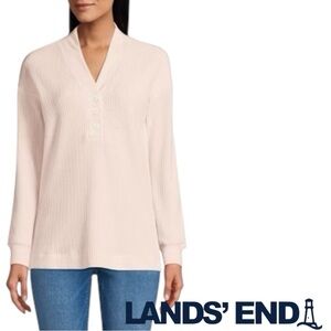 Lands’ End Soft Neutral Cozy Core Waffle Shawl Henley Top Blossom Heather XL